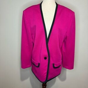 Vintage Haberdashery by Leslie Fay Blazer – Hot Pink with Black Trim – Size 18